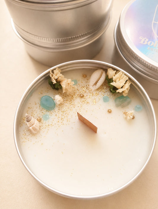 Bougie "L'Harmonie" – Amazonite & Chèvrefeuille