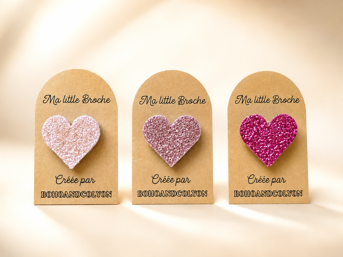Ma Little Broche – Cœur Pailleté en Simili Cuir
