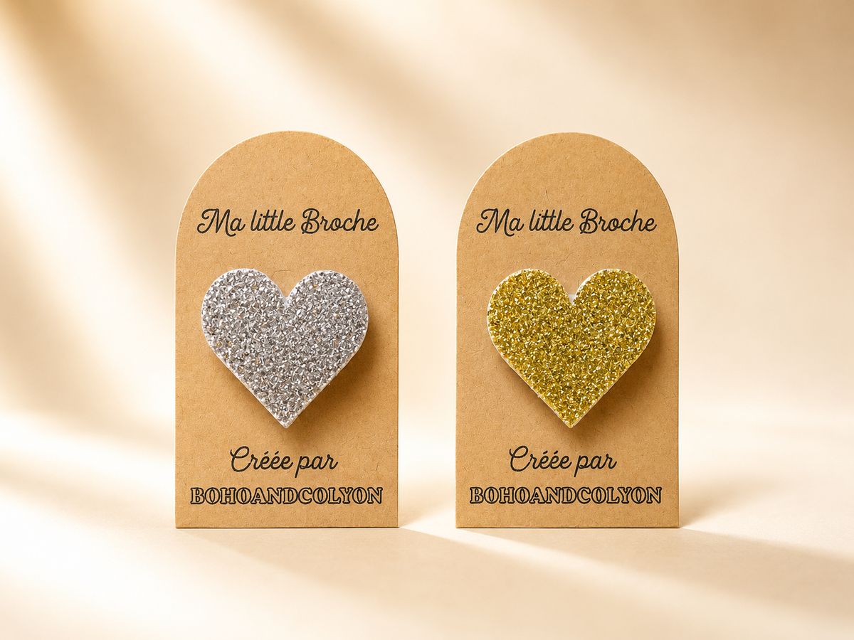 Ma Little Broche – Cœur Pailleté en Simili Cuir