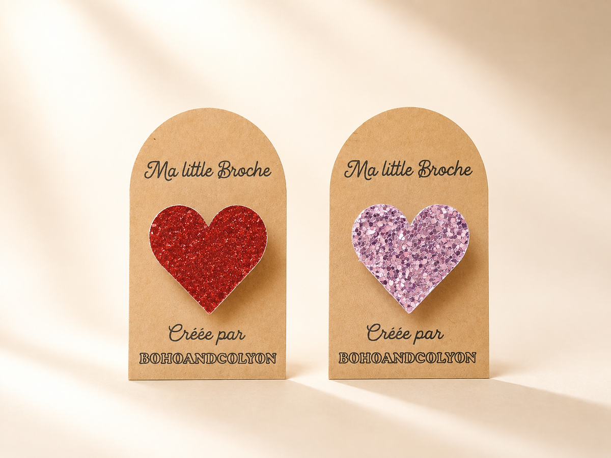 Ma Little Broche – Cœur Pailleté en Simili Cuir